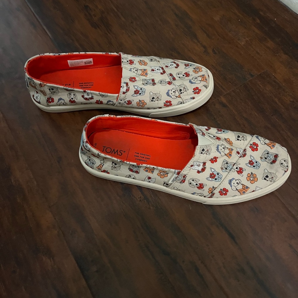 Toms Women Alpargatas Cupsole Canvas Natural Tropical Pet Dog Print size 8.5